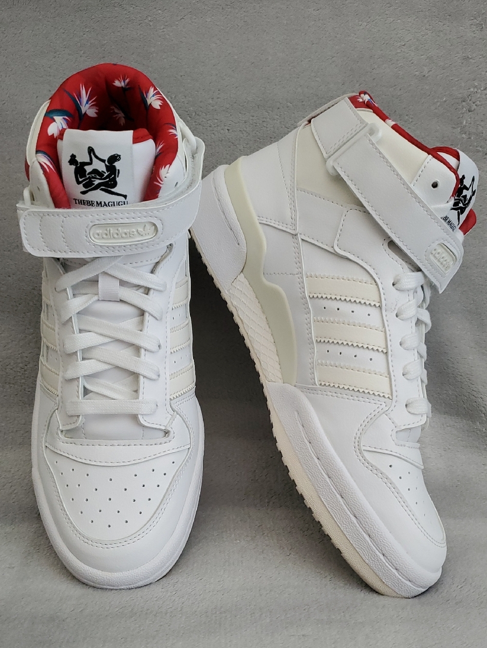 ADIDAS Collab THEBE MAGUGU White Forum Mid Red Floral Lined Sneakers SIZE: 9